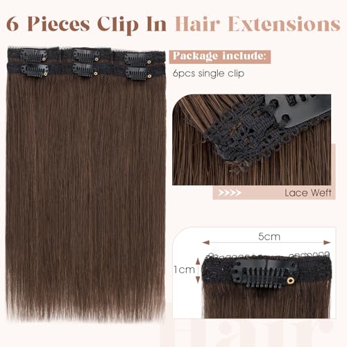 Chocolate Brown 12-Inch Remy Human Hair Clip-In Extensions for Volume & Highlights - 6 Pieces