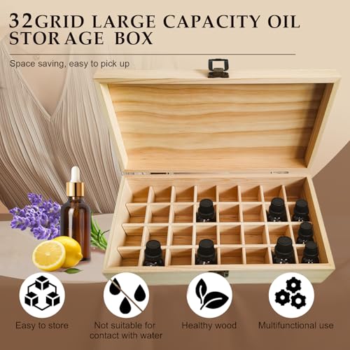 32 Slots Wooden Essential Oil Organizer - Travel & Display Box, JasCherry