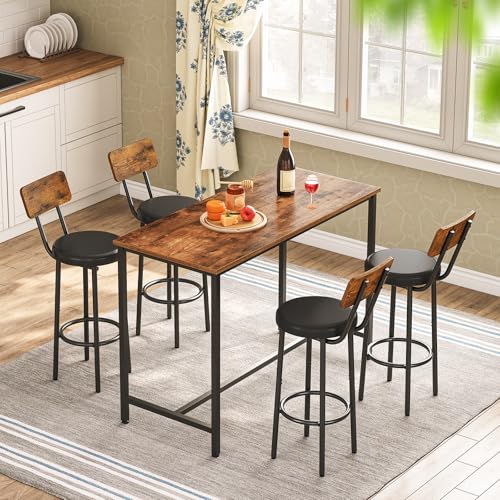 Rectangular Bar Table 47.2 Inch Pub Table Industrial Counter Height Dining Table - Rustic Brown & Black