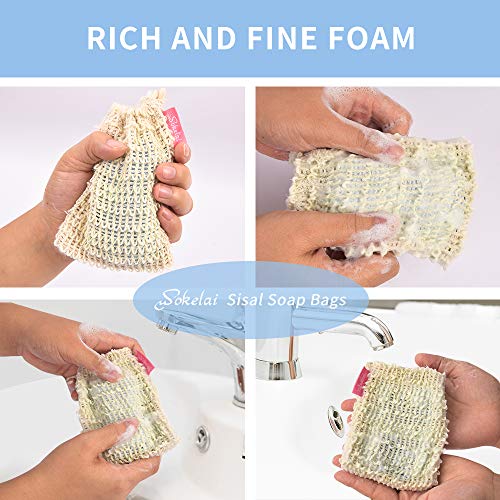 Bar Soap Saver Bags 6 Pieces, Shampoo & Conditioner Bar Holder for Preserve Soap Bars, Natural Sisal Soap Pouch for Exfoliating Body Scrubber, Travel Mesh Soap Pocket Soap Sack Use in Shower Bath