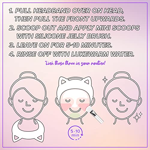 I DEW CARE Mini Scoops Wash Off Face Mask Skin Care Trio + White Cat Spa and Makeup Headband + Soft Silicone Face Mask Brush Bundle