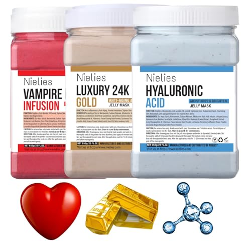 Jelly Face Mask For Facials | Bundle of 24K Gold & Vampire+ Hyaluronic Acid Hydrating And Brightening HydroJelly Masks | Vajacial