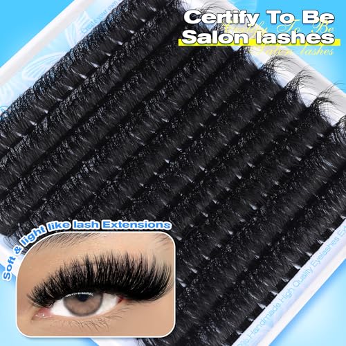 wiwoseo 200D Long Lash Clusters Lashes Clusters Thick Volume Eyelash Clusters 14-20MM Cluster Eyelash Extensions Russian Individual Lashes for Beginners DIY at Home Cluster Lashes