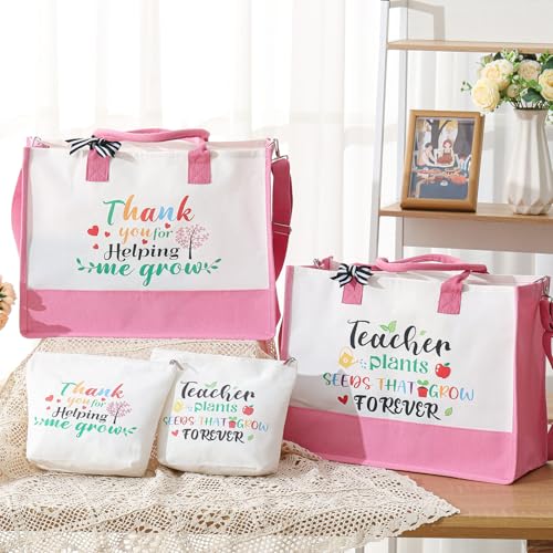 Hillban Teacher Appreciation Valentines Gift Bulk Thank You Teacher Tote Bags Embroidery Inspirational Cosmetic Bag for Women