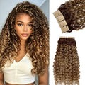 Munx 18 Inch Medium Brown Highlight Water Wave Tape-In Hair Extensions 50G #4/27