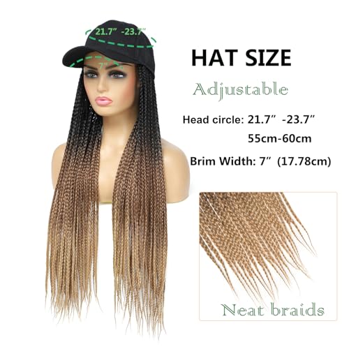 Yunkang 24 Inch Braided Hair Baseball Cap Wig with Adjustable Fit - Ombre Synthetic Box Braid Hat for Women, Daily & Outdoor Use