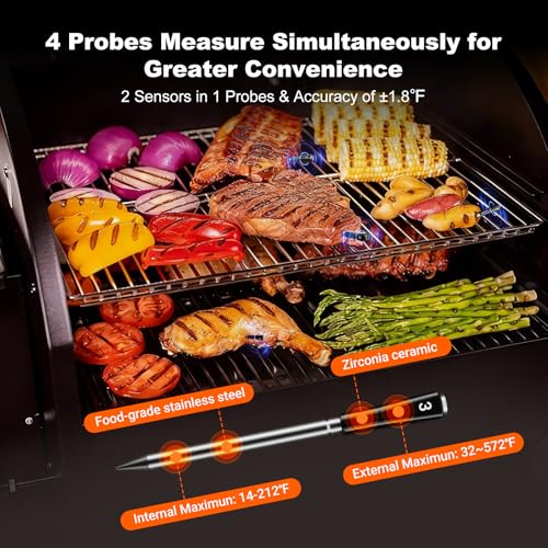 Wireless Meat Thermometer with WiFi & Bluetooth - 4 Probes, Digital Display