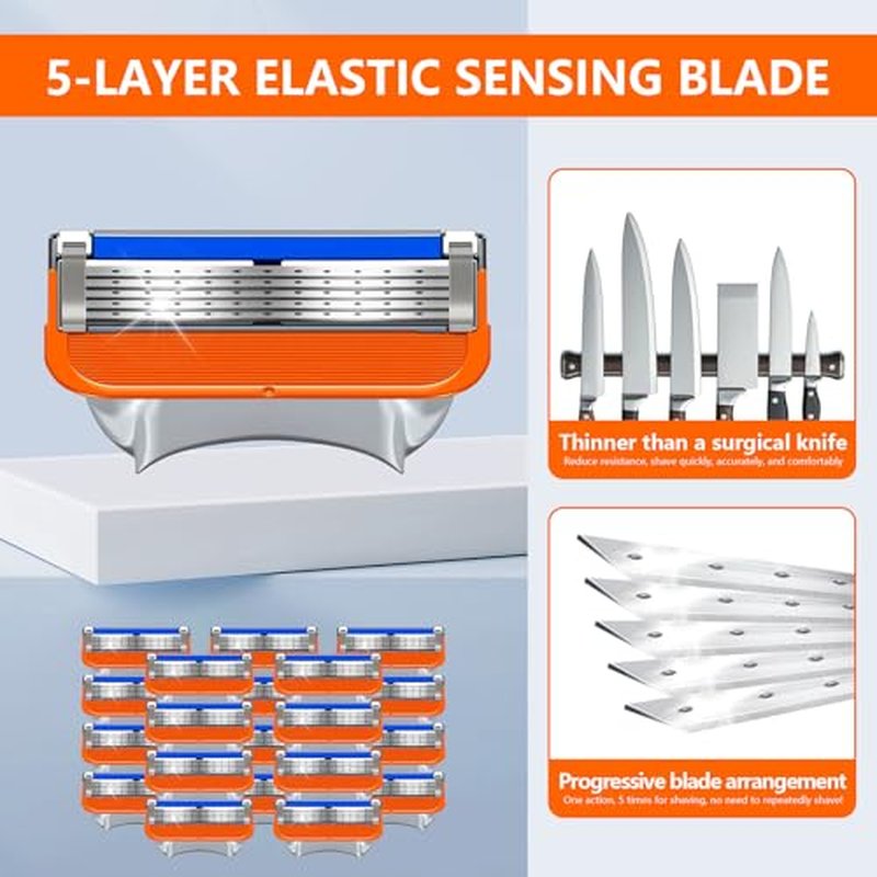 16 Count Razor Blade Shaving Razor Blade Refills for Fusion 5, Orange New Version