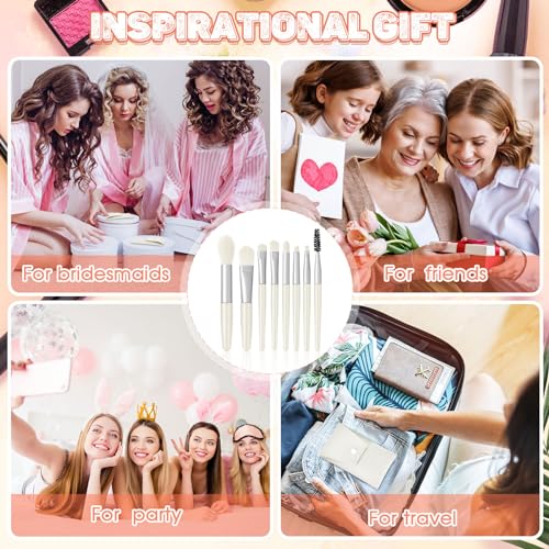 Travel Makeup Brush Set with Bag - 12 Pcs Synthetic Face & Eye Brushes for Women - White