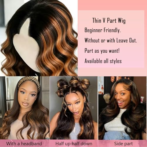 Emistar 26 Inch Body Wave U Part Wig - Highlights & Glueless Half Wigs for Black Women #4H27 BW