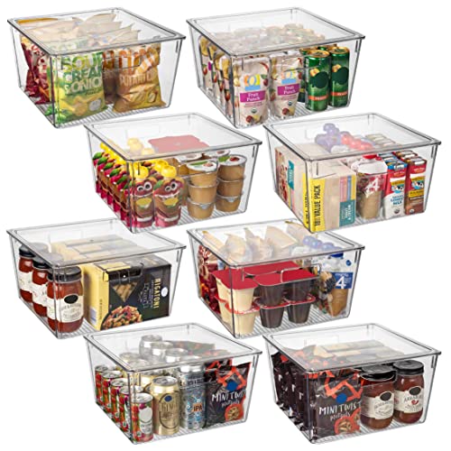 Large Plastic Storage Bins with Lids - Pantry Organizer XL 8 Pack