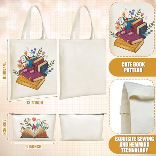 Qinyoung 6 Pcs Book Lover Gifts for Women Readers Canvas Bag Back to School Reusable Canvas Bag Tumbler Bookmark for Women Reading Librarian Bookworm Kitchen Library Club Bookish Gifts
