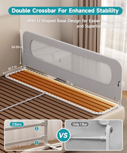 White 71-Inch Foldable Toddler Bed Rail with Double Crossbar Safety Guard – Hiravion