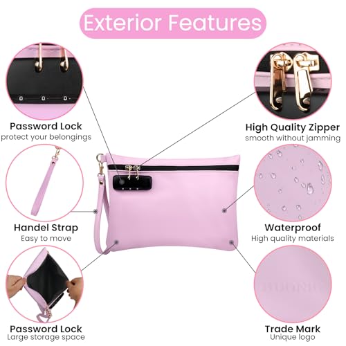 Smell Proof Bag with Combination Lock and 8 Accessories - Pink Travel Organizer