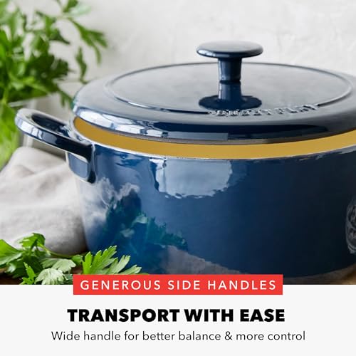 GreenPan x Bobby Flay 5.5QT Navy Enameled Cast Iron Dutch Oven with Lid - Cobalt Blue Variation
