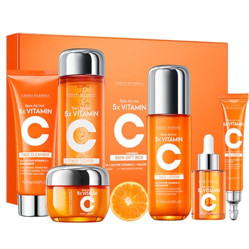 Skin Care Set Kit Vitamin C Korean Skincare Set Skin Care for Kids Includes Toner, Serum,Cleanser Gift Set for Women Teens Girls (6pcs Full Size Set)