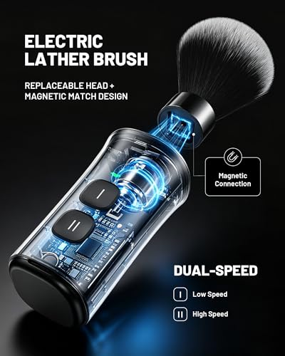 Electric Shaving Brush with Bowl - 30s Automatic Lather & Spin-Dry - Light Black