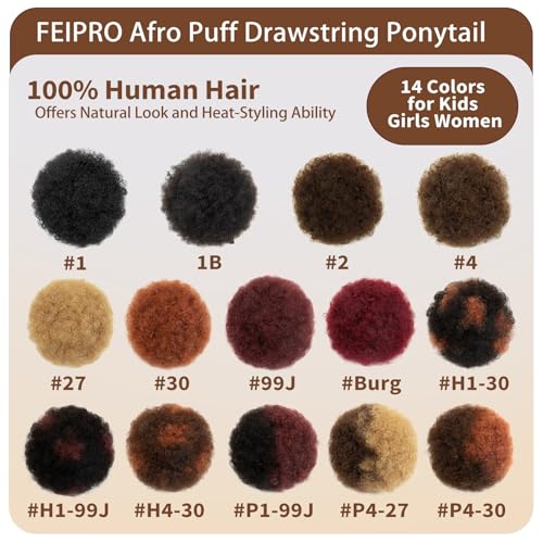 FEIPRO 4 Inch Small Afro Puff Ponytail for Kids - Natural Black Hair Bun Pack of 1