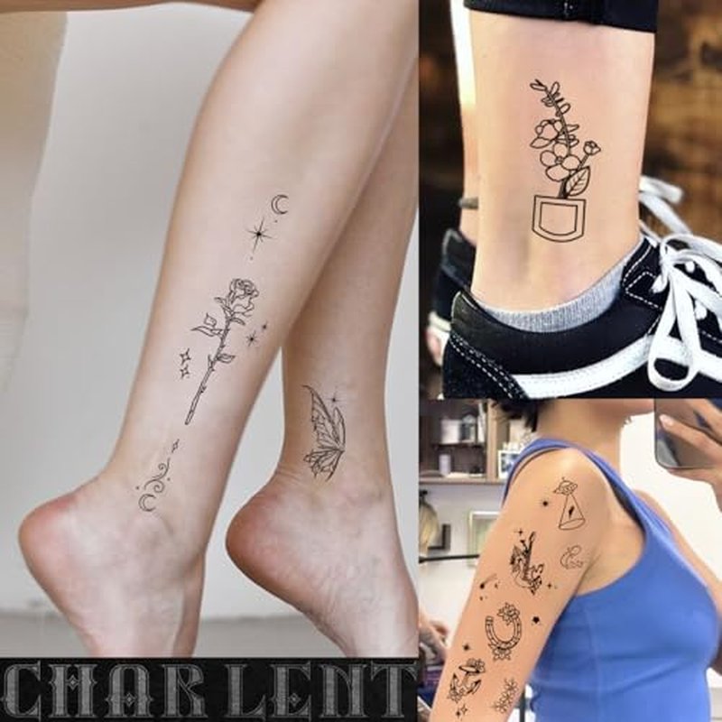 56 Sheets Temporary Tattoos for Adult - 280+ Mixed Styles Black Tiny Fake Tattoos for Hands Face Neck Shoulder