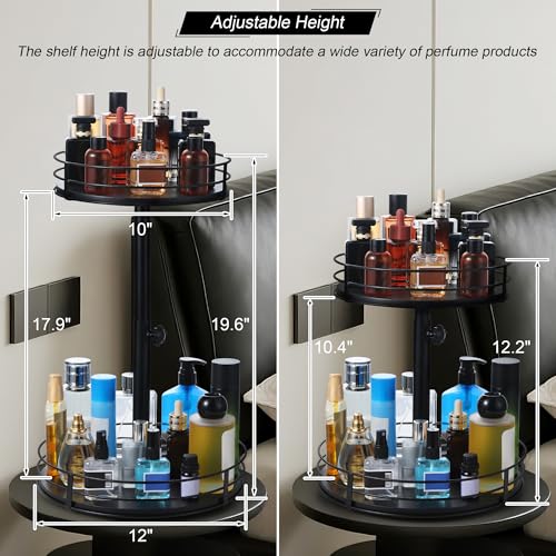 Rotating Cologne Organizer Stand 2-Tier Adjustable Black Display Shelf - Variation of THIS listing