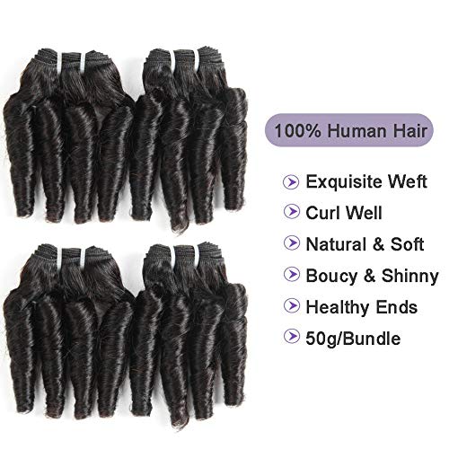 Brazilian Virgin Human Hair Curly Weave 4 Bundles with Lace Closure - 8/8/8/8+8 Inches, Natural Black