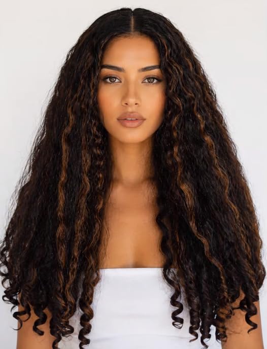 Afro Curly V Part Wig & Half Wig - Glueless Synthetic Wig for Black Women, 4C Hair, Style 1BH30 / 22