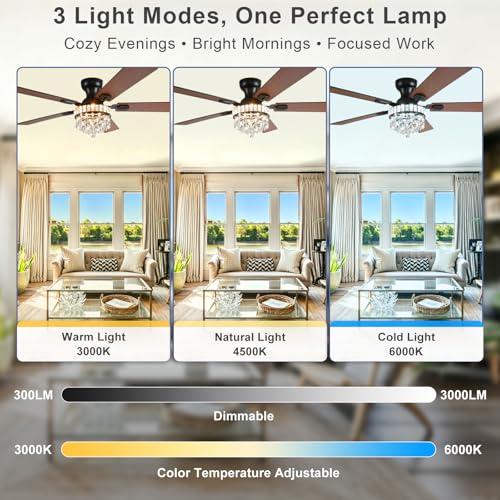 Black & Walnut 52-Inch Flush Mount Ceiling Fan with Light & Remote