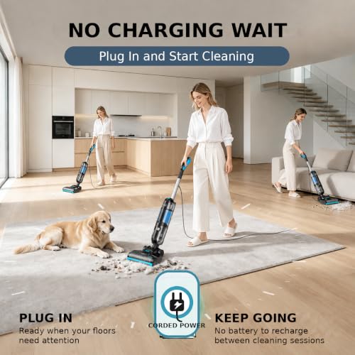 Corded Wet Dry Vacuum Mop for Hard Floors - 15KPA Suction, Self-Cleaning, Dual Tank System