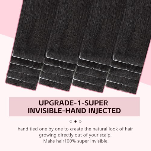 3rd-Generation Invisible Hair Extension Tape - Real Human Hair, Natural Black, 14 Inch