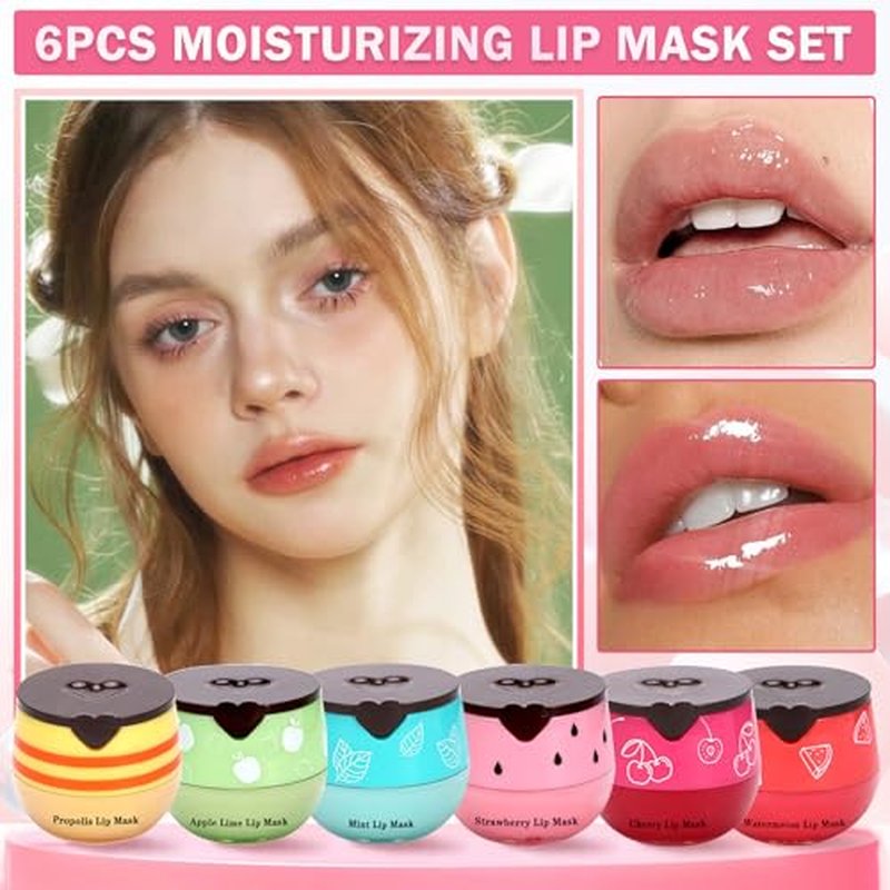 6PCS Honey Pot Lip Balm,Moisturizing Beebalm Lip Balm,Repair Bee Lip Balm Honey Pot,Fruity Lip Sleeping Mask,Hydrating Lip Mask Overnight,Reduces Lip Lines Lip Care Products