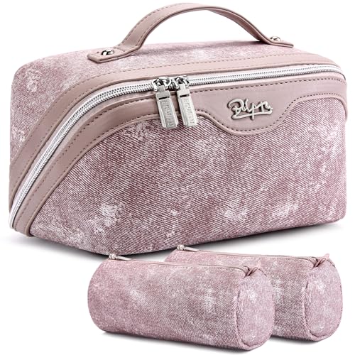 BOYATU Travel Makeup Bag Cosmetic Bags for Women: 3 Sets Large Capacity Make up Bag - Portable Toiletry Bags with Handle for Women(F-2-Purple)