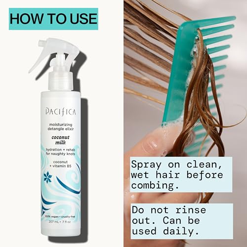 Pacifica Coconut Milk Hair Detangler Spray ? Leave-In Conditioning Elixir for Tangle-Free Hair ? Instantly Detangles Knots, Adds Shine & Moisture, Prevents Breakage & Frizz ? Vegan & Cruelty-Free | Vegan, Cruelty-Free