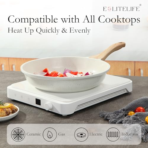 ESLITE LIFE Nonstick Ceramic Frying Pans Skillets Set with Lids,