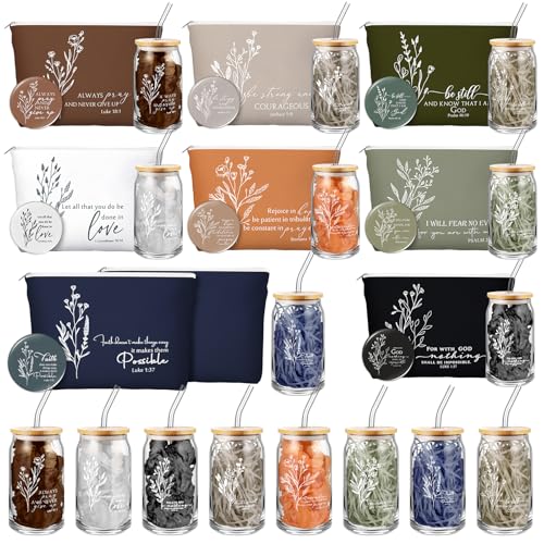 Fumete Bible Gift Set for Women - 8-Piece Christian Women’s Gift Set with Makeup Bags, Glass Cups & Compact Mirrors (Bible-c / 8)