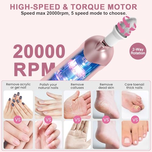 Pink Cordless Electric Nail Drill Manicure Pedicure Kit 9-in-1 with 100 Bits