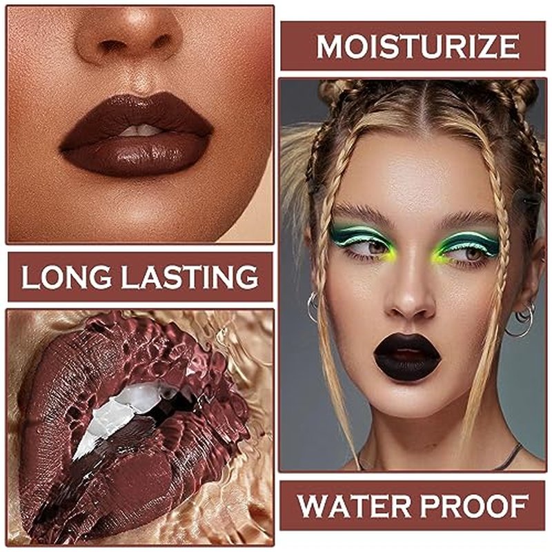 3 in 1 Black Lip Liner Pencil and Lipstick lipgloss Set Matte Black Lipstick Lip Gloss Kit Long-lasting Nonstick Cup Smudge Proof Lip Kits with Lip Liner,Velvet Goth Makeup (12#Black Magic)
