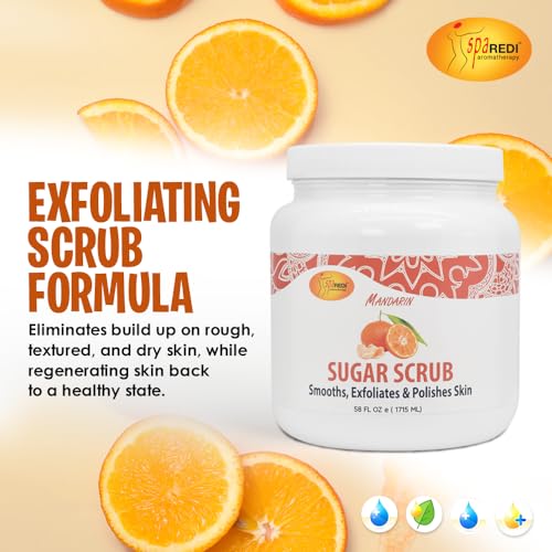 SPA REDI Sugar Scrub - Exfoliating, Moisturizing, Hydrating and Nourishing, Glow, Polish, Smooth and Fresh Skin - Body Exfoliator, Mandarin - 58 Oz