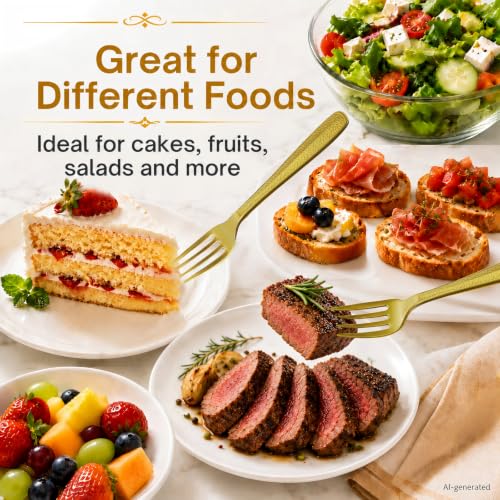 Heavy Duty Gold Plastic Forks 1200 Count - Disposable Flatware for Events