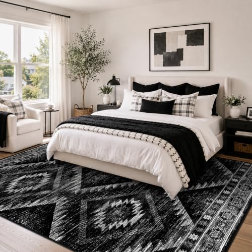 8x10 Black Washable Area Rug for Living Room & Bedroom - Ultra Soft, Non-Slip, Pet Friendly