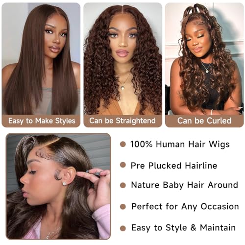 Chocolate Brown Lace Front Wig 28 Inch Body Wave Human Hair HD 13x4