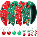 Hoteam Christmas Headbands & Earrings Set for Women - Pink & Green Holiday Accessories