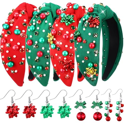 Hoteam Christmas Headbands & Earrings Set for Women - Pink & Green Holiday Accessories