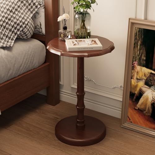 Vintage Pedestal Side Table - Solid Walnut End Table for Living Room