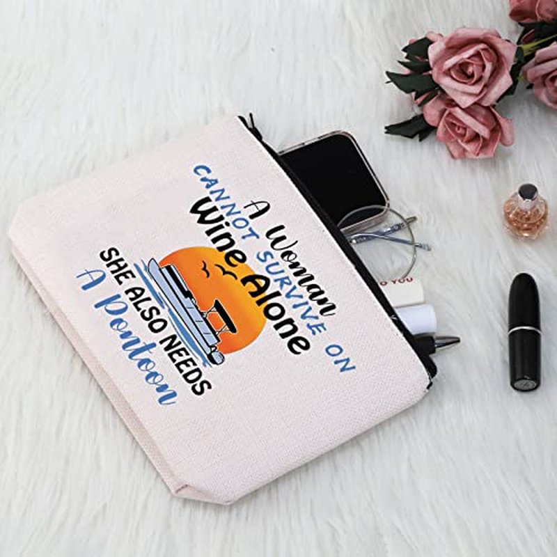 G2TUP Party Life Lover Owner Gift A Woman Cannot Survive On Wine Alone Cosmetic Bag Pontoon Queen Makeup Bag Pontoon Boating Gift (Survive On Wine Alone MB)