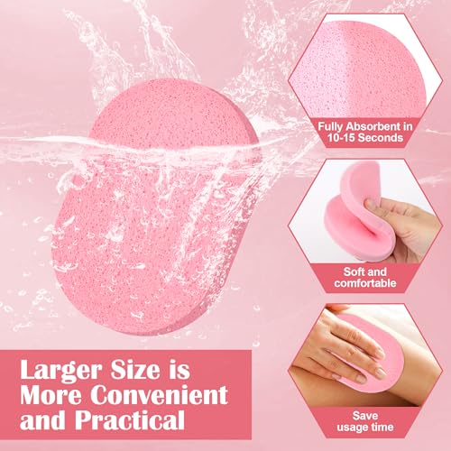 X-Large 100 Pcs Facial Sponge Compressed, Luxiv 4.5x3.4 Large Face Cleansing Sponges for Estheticians Compressed Makeup Remover Sponge Oval Wash Face Sponges for Women Exfoliating (Pink)
