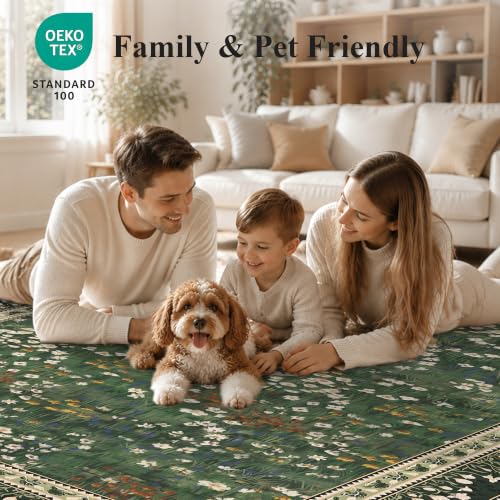 Dark Green HelloTree 6x9 Floral Vintage Boho Area Rug for Living Room