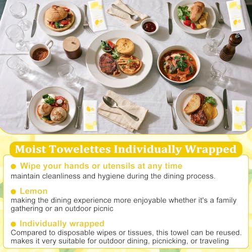 Moist Cotton Towel Bulk Moist Towelettes Individually Wrapped,White Towel Services,Refreshment Pre Moistened Towels for Dentist Travel Sport Party Hotel 200,Lemon
