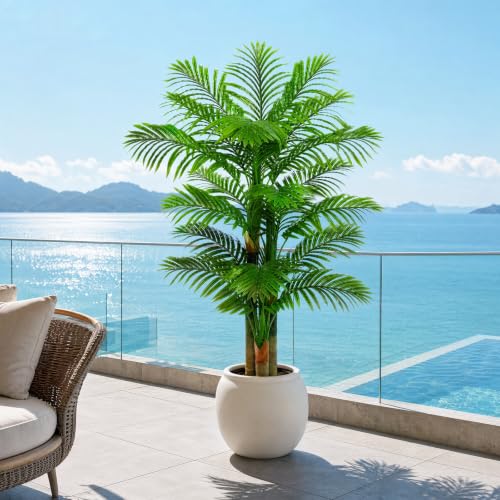 6FT Artificial Golden Cane Palm Tree in White Pot - Realistic Faux Indoor Plant