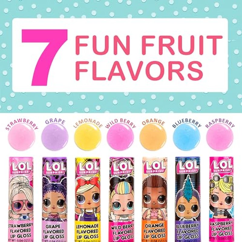 L.O.L Surprise! 14pc Lip Gloss for Girls, Lol Lip Gloss Set Value Pack, 14 Assorted Fruit Flavored Lip Glosses, Non Toxic, Kid Friendly, Party Favors, L.O.L. Surprise Gift For Kids