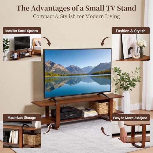 Tiita Walnut 55-Inch TV Stand for 65-Inch Flat Screens, Modern Media Console